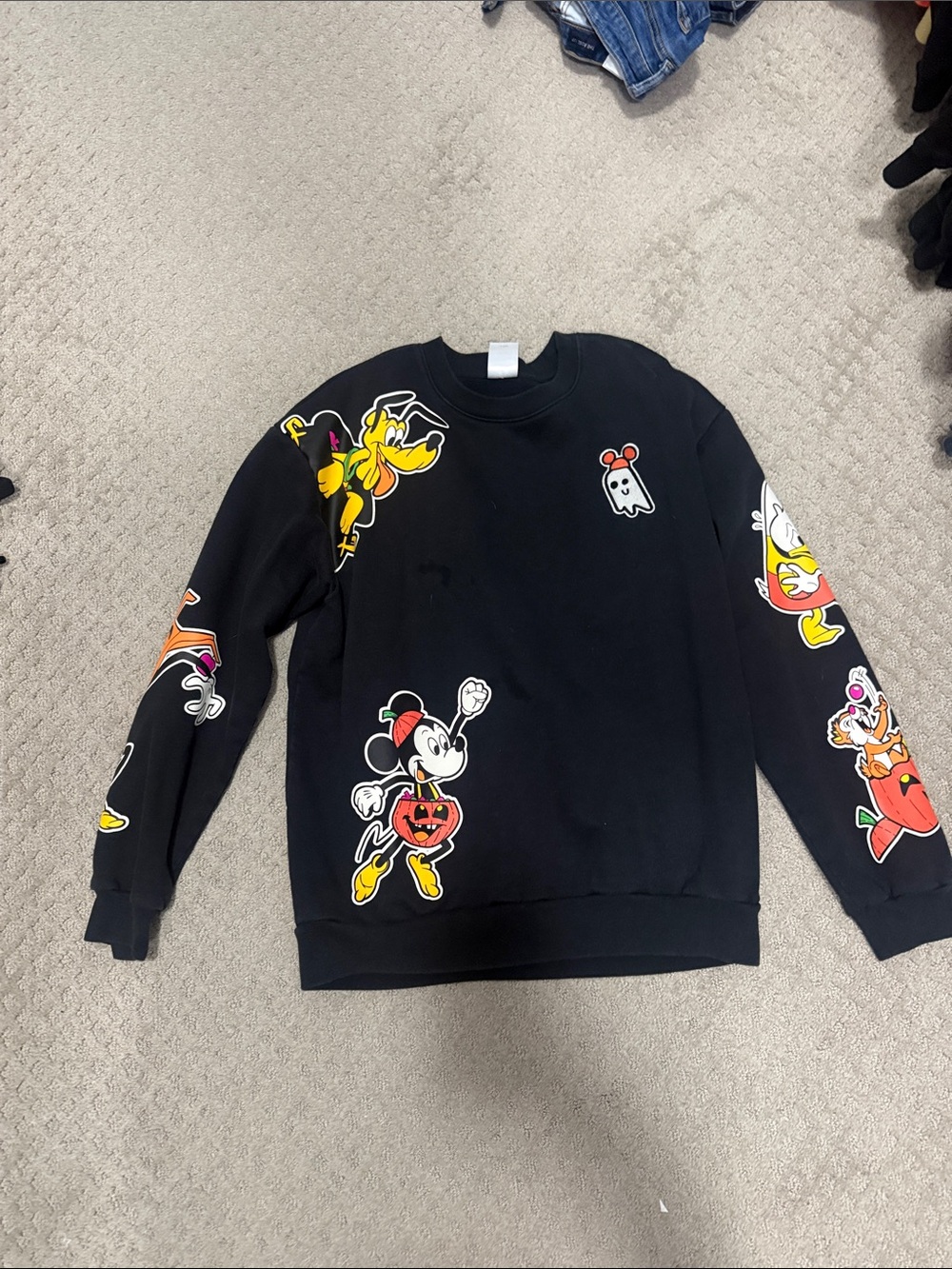 Disney Black Halloween Graphic Crewneck Sweatshirt with Mickey & Friends